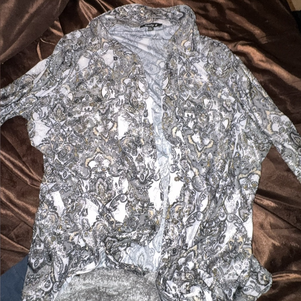Gray and White Paisley Cardigan